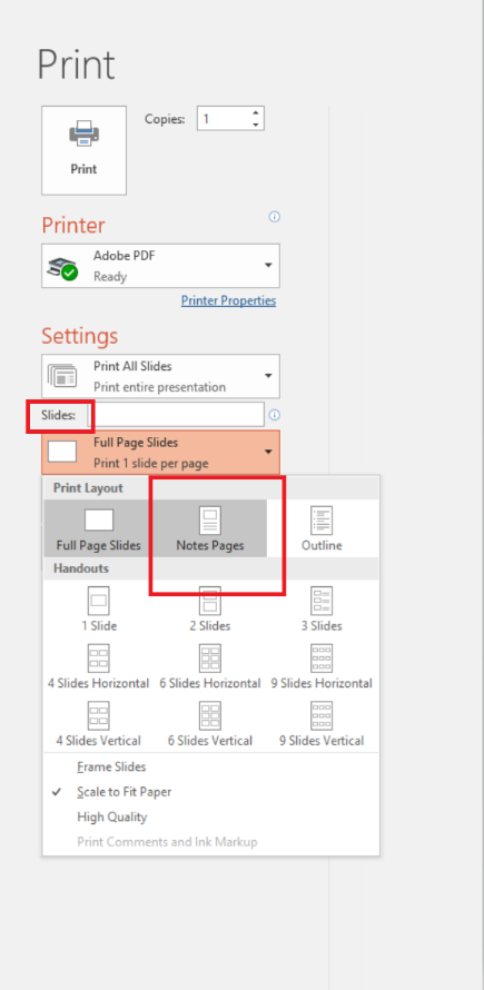 print notes page in powerpoint for mac