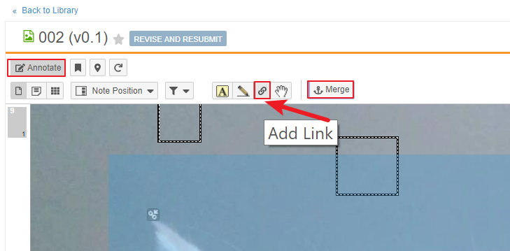 The user selects the Annotate button. Then selectes Add Link and Merge